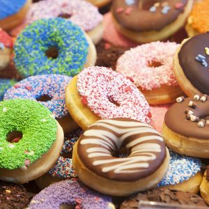 Colorful donuts with different decorations